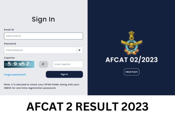 AFCAT 2 Result 2023 Released on afcat.cdac.in